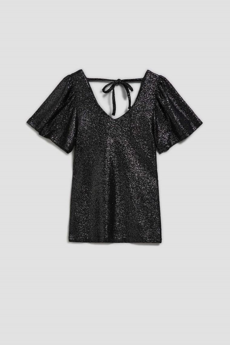 Bluzka damska z krótkim rękawem, czarna, Moodo