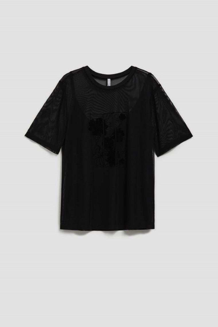 Bluzka damska z krótkim rękawem, czarna, Moodo