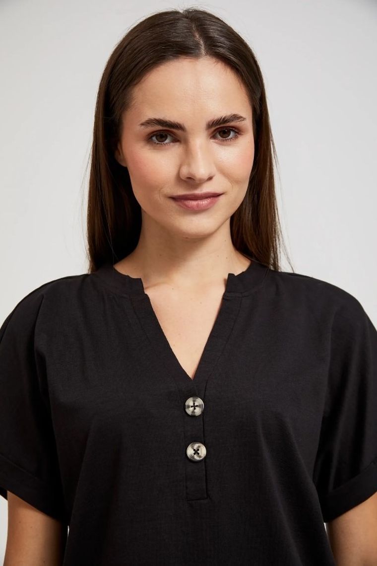 Bluzka damska z krótkim rękawem, czarna, Moodo