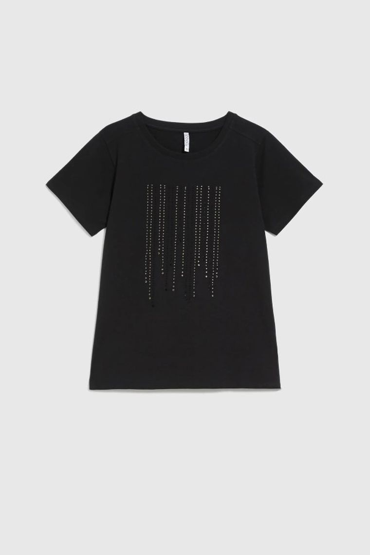 Bluzka damska z krótkim rękawem, czarna, Moodo