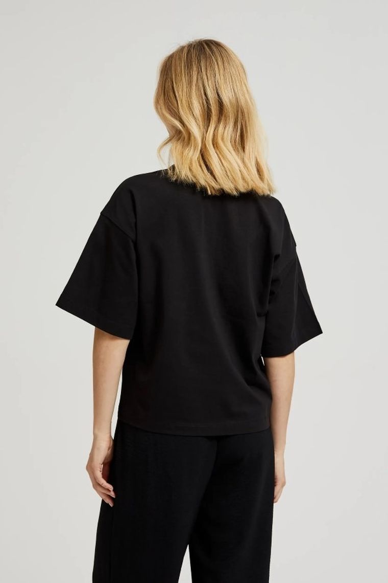 Bluzka damska z krótkim rękawem, czarna, Moodo