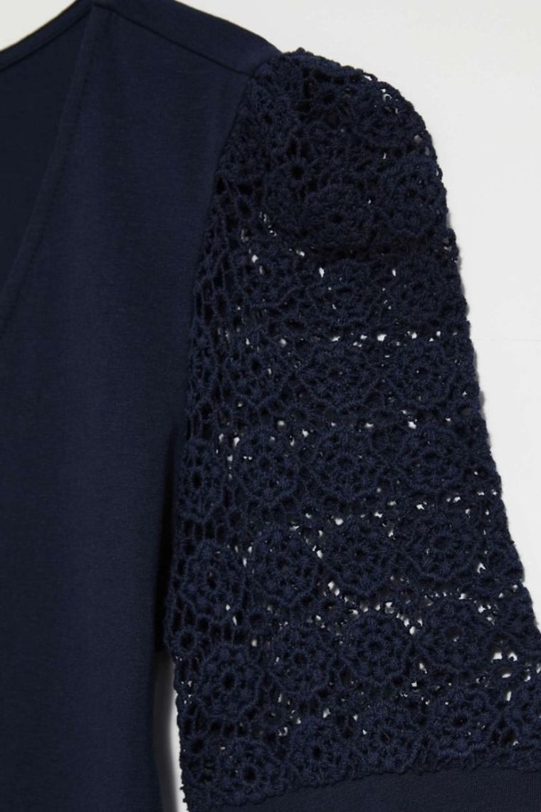 Bluzka damska z krótkim rękawem, granatowa, Moodo