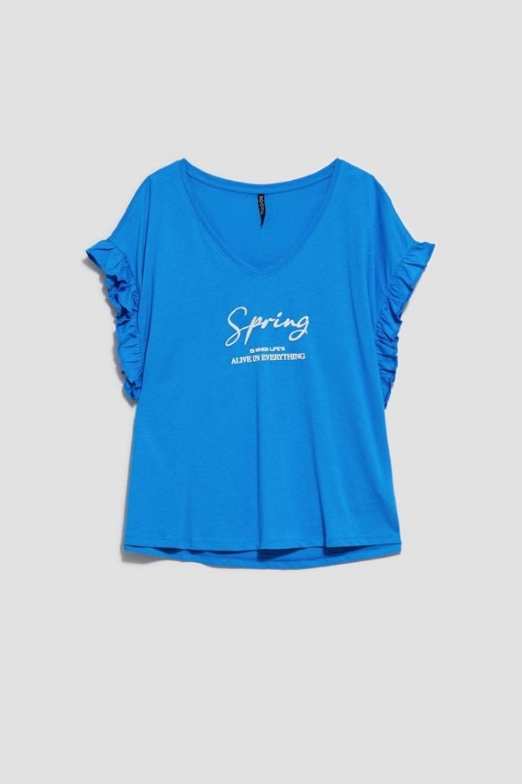 Bluzka damska z krótkim rękawem, niebieska, Moodo