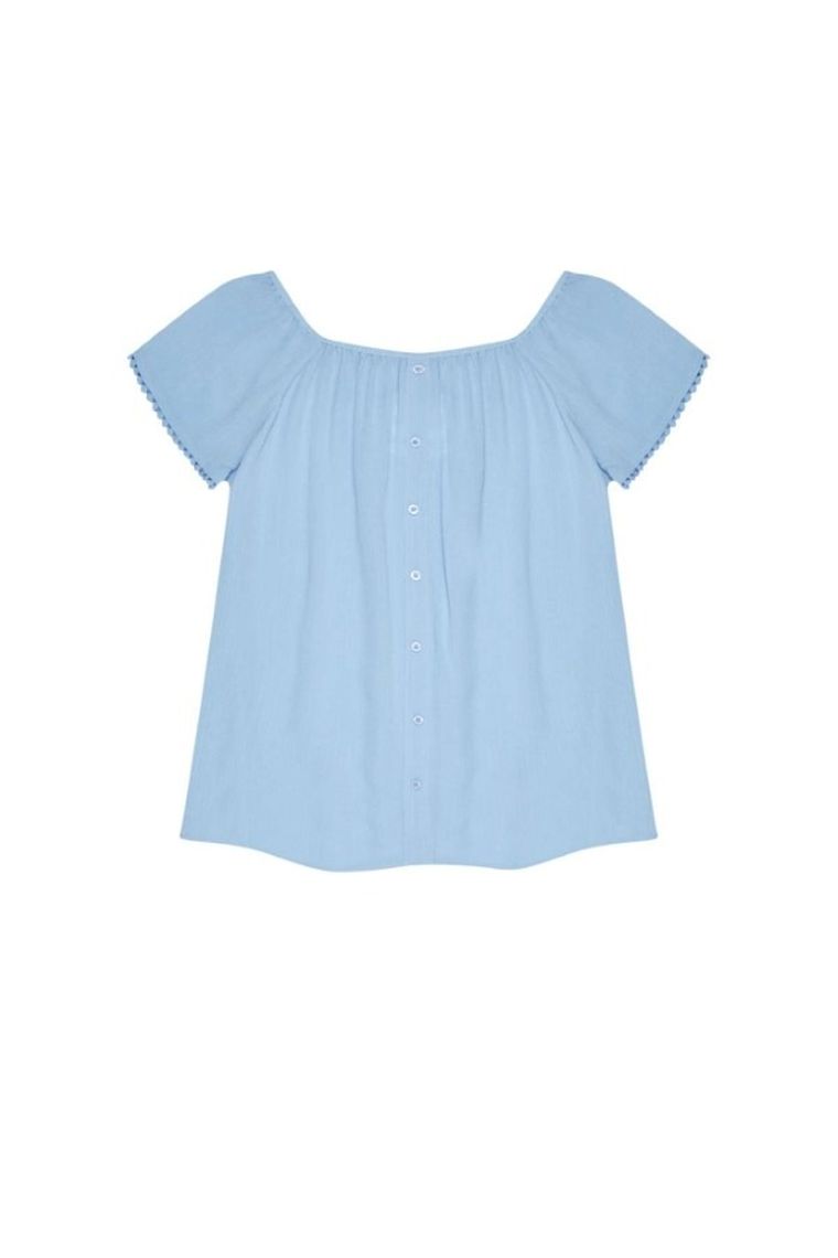 Bluzka damska z krótkim rękawem, niebieska, Moodo