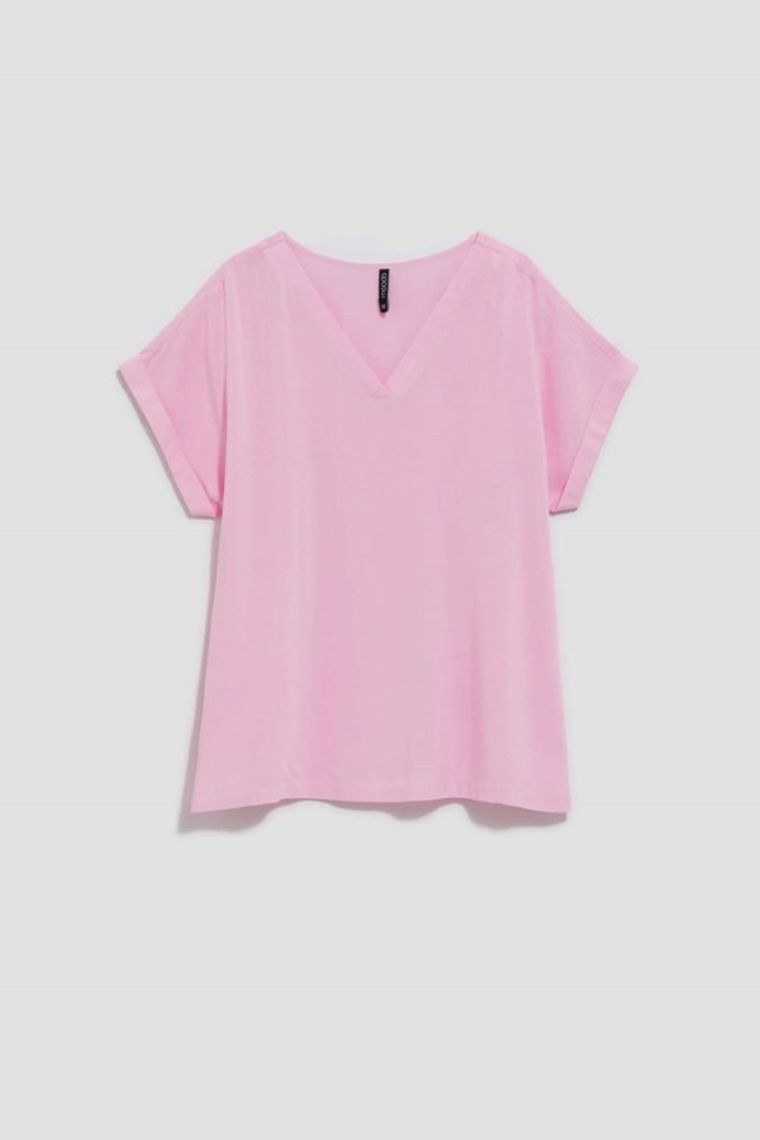 Bluzka damska z krótkim rękawem, różowa, Moodo