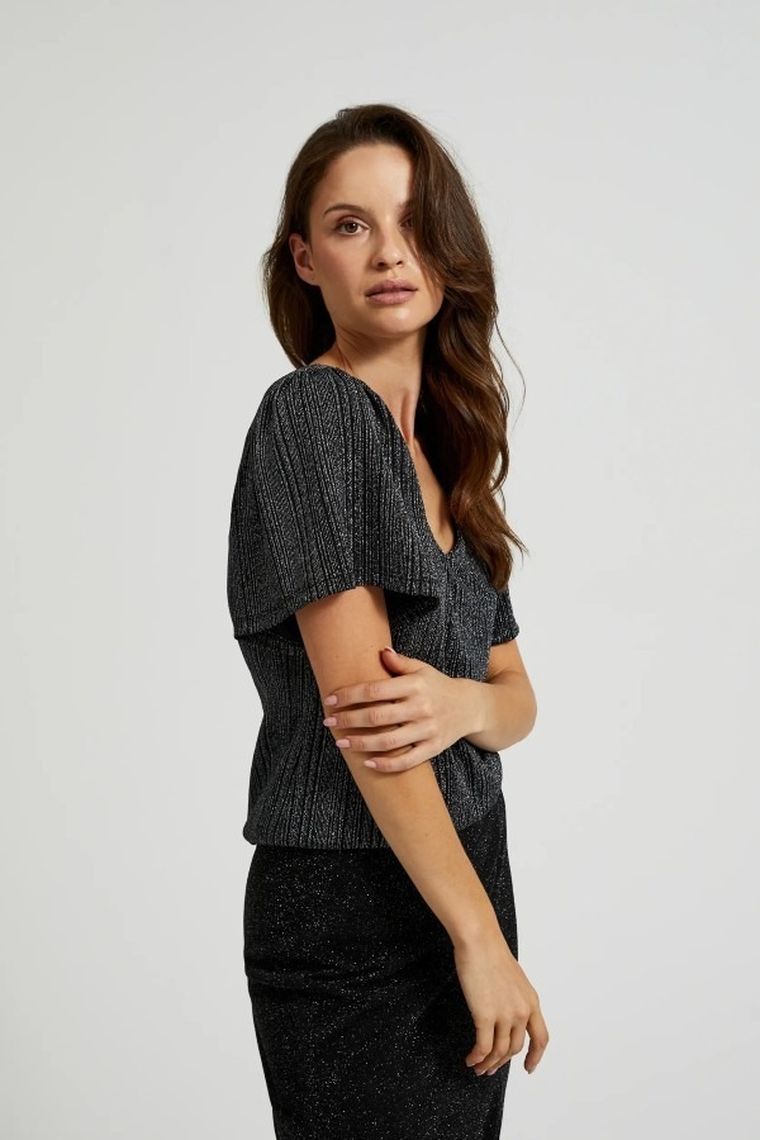 Bluzka damska z krótkim rękawem, srebrna, Moodo