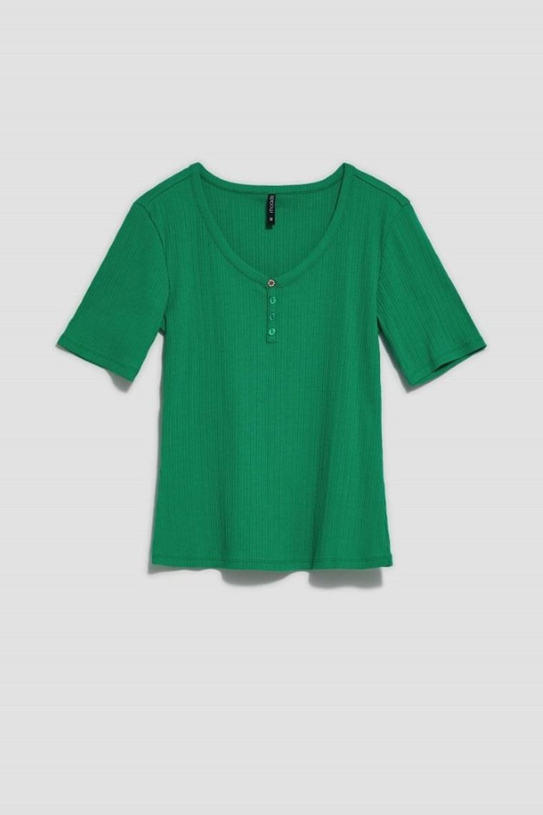 Bluzka damska z krótkim rękawem, zielona, Moodo