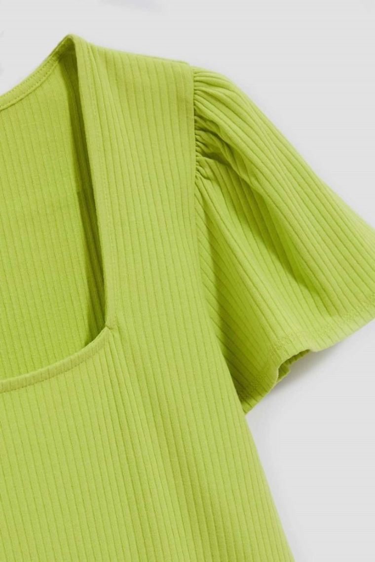 Bluzka damska z krótkim rękawem, zielona, Moodo