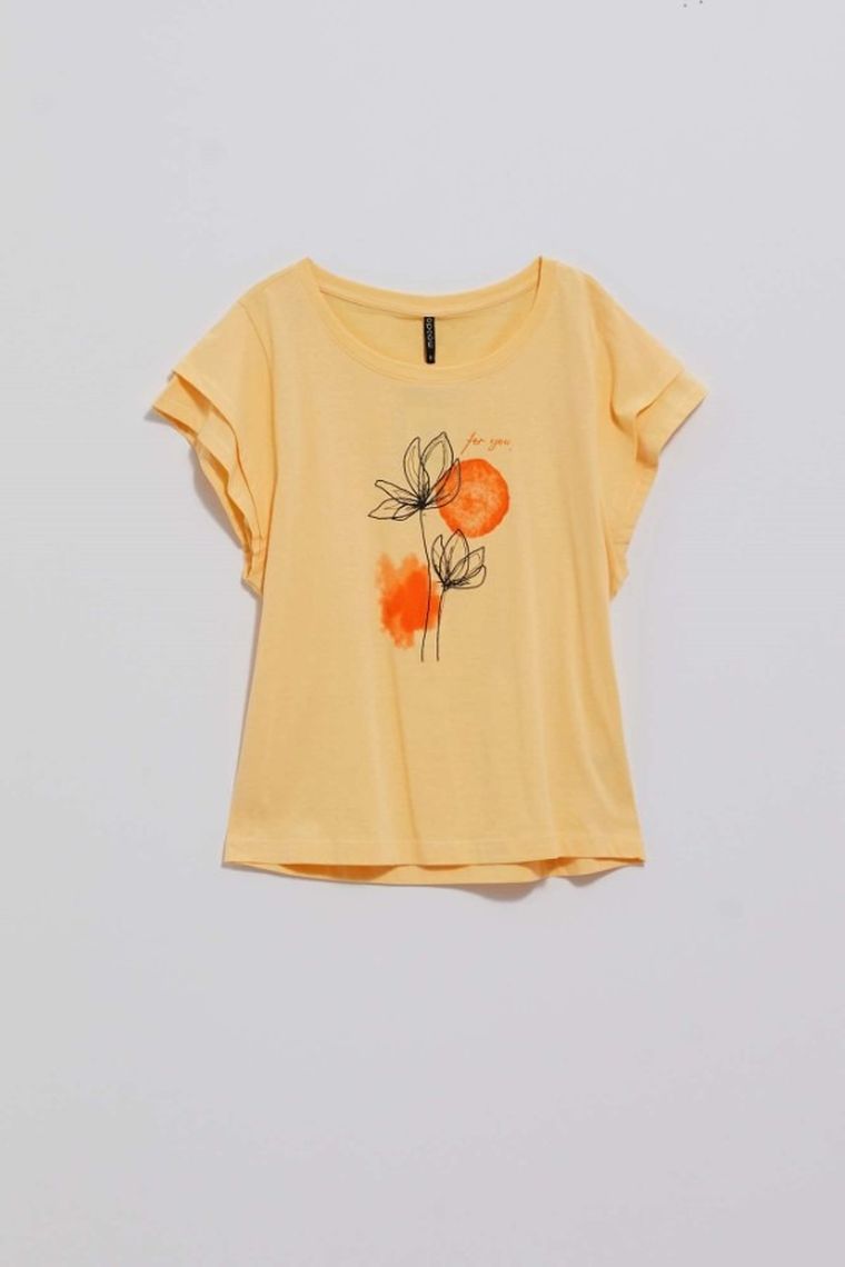 Bluzka damska z krótkim rękawem, żółta, Moodo