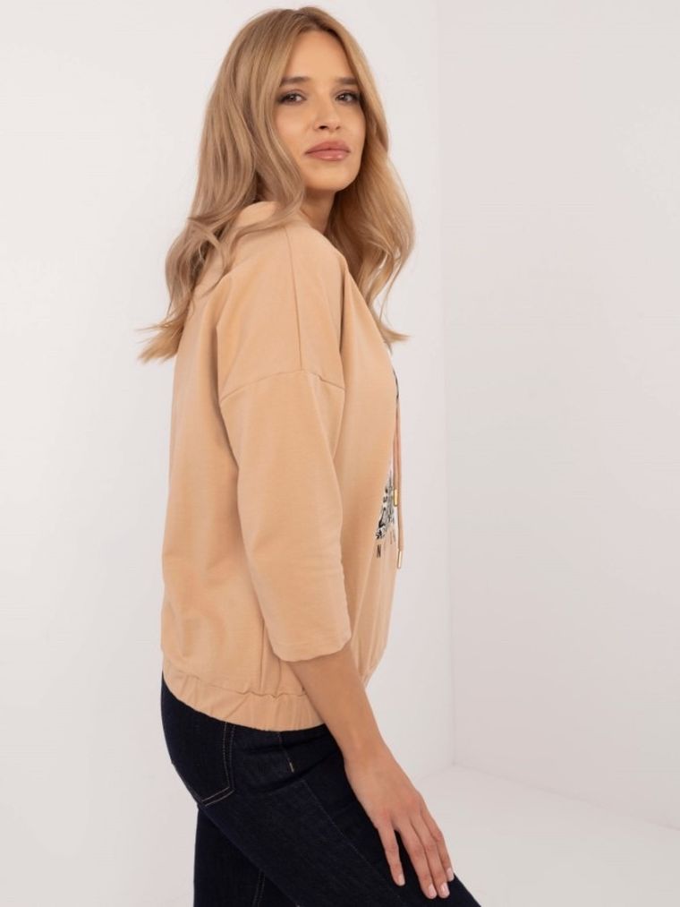 Bluzka damska z rękawem 3/4, beżowa, Calimera