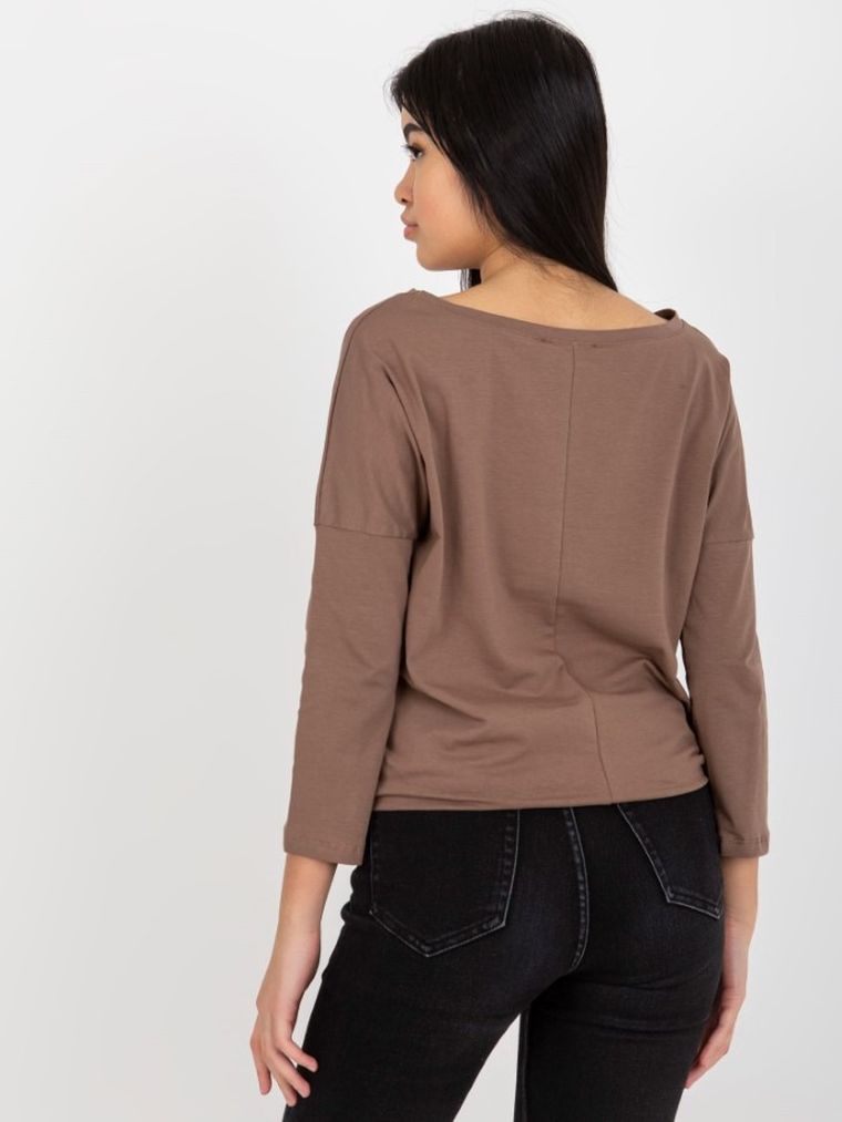 Bluzka damska z rękawem 3/4, brązowa, Basic Feel Good