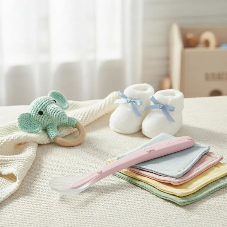 Bocioland, łyżeczka silikonowa, różowa