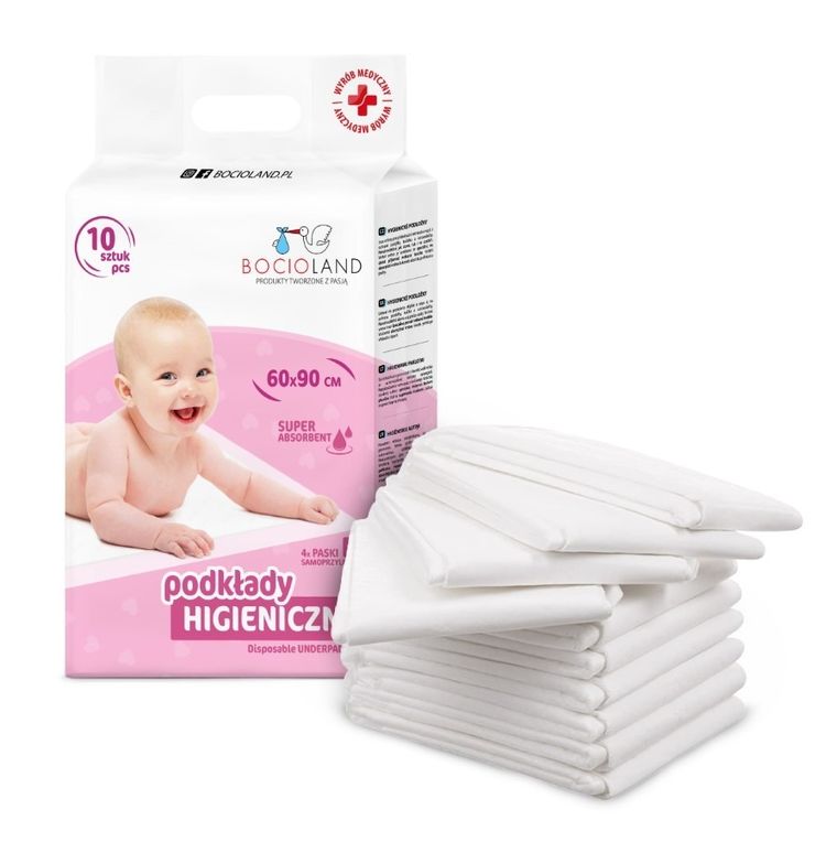 Bocioland, podkład higieniczny samoprzylepny, superchłonny, 60-90 cm, 30 szt.