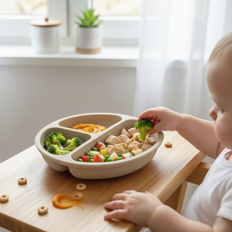 Bocioland, silikonowy talerzyk z przyssawkami i przegródkami, beżowy