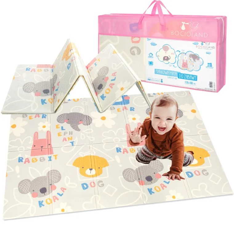 Bocioland, Słonik, składana mata piankowa, szara, 150-180 cm