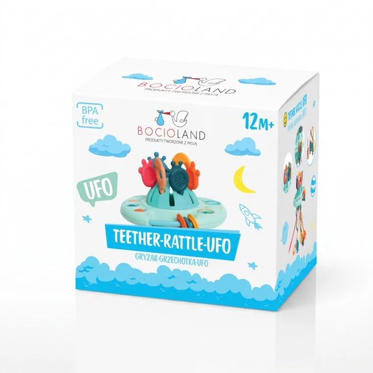 Bocioland, UFO, gryzak, grzechotka, przeciąganiec, zabawka sensoryczna