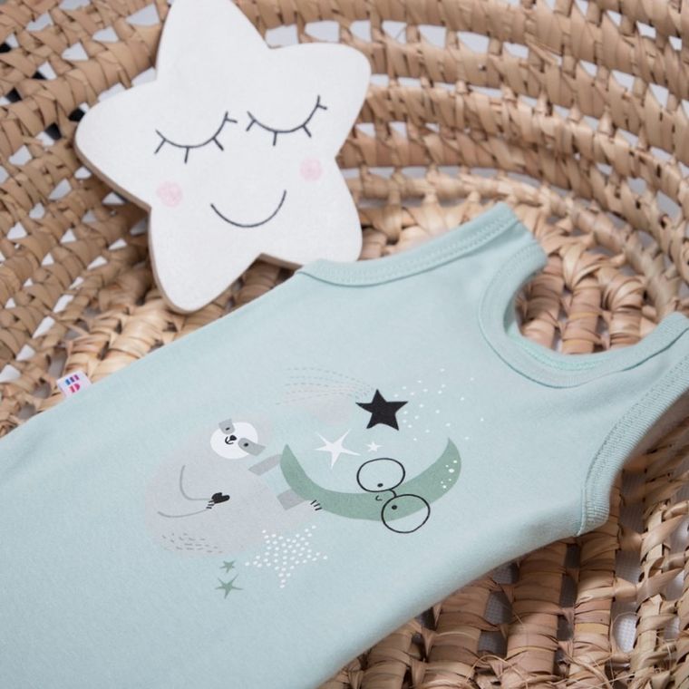 Body niemowlęce bez rękawów, miętowe, leniwiec, Eevi