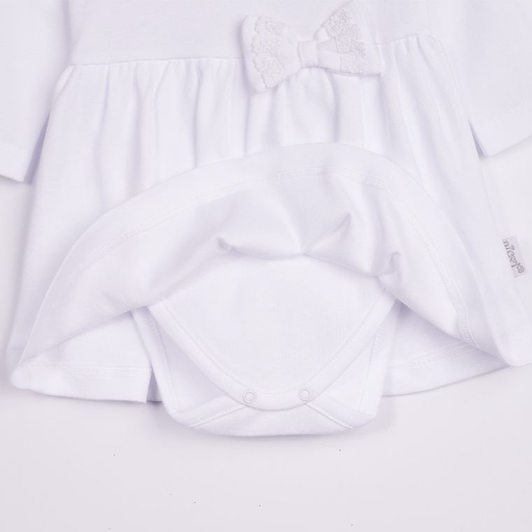 Body sukienka dziewczęce z długim rękawem, białe, Nicol