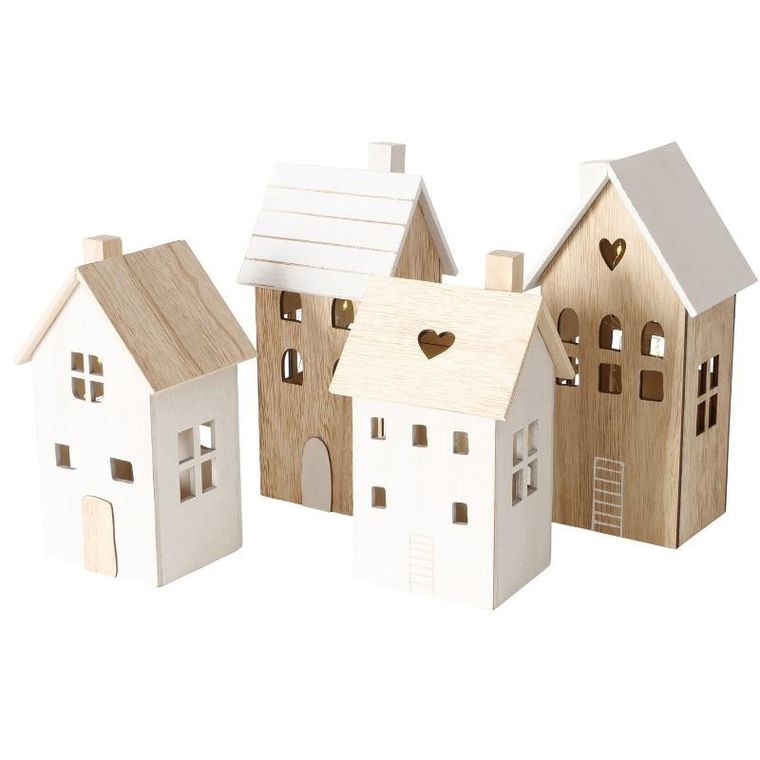 Boltze Home, drewniana dekoracja z oświetleniem, 2 domy, Aldea