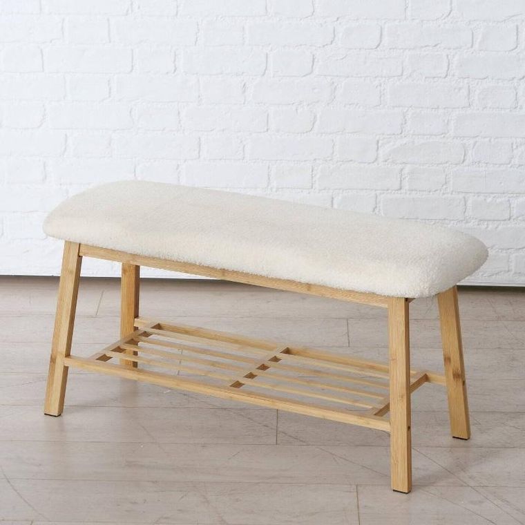 Boltze Home, ławka na buty z siedziskiem miś, Benja, bambusowy stelaż