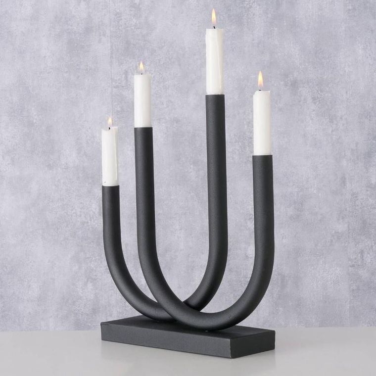 Boltze Home, metalowy świecznik Tonis, 34-33 cm, czarny