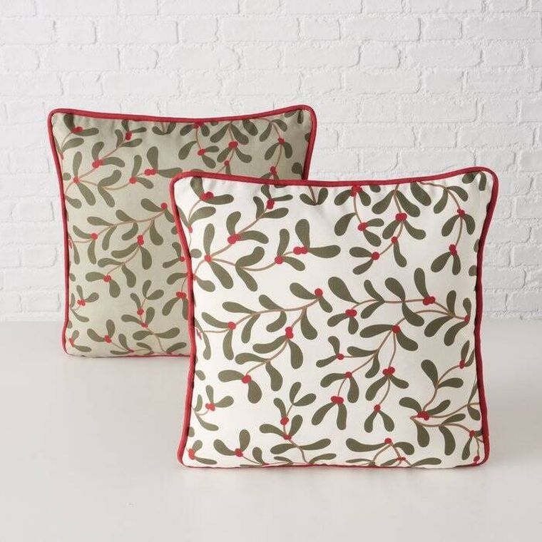 Boltze Home, Mistletoe, ozdobna poduszka z lamówką i wzorem jemioła, 45-45 cm