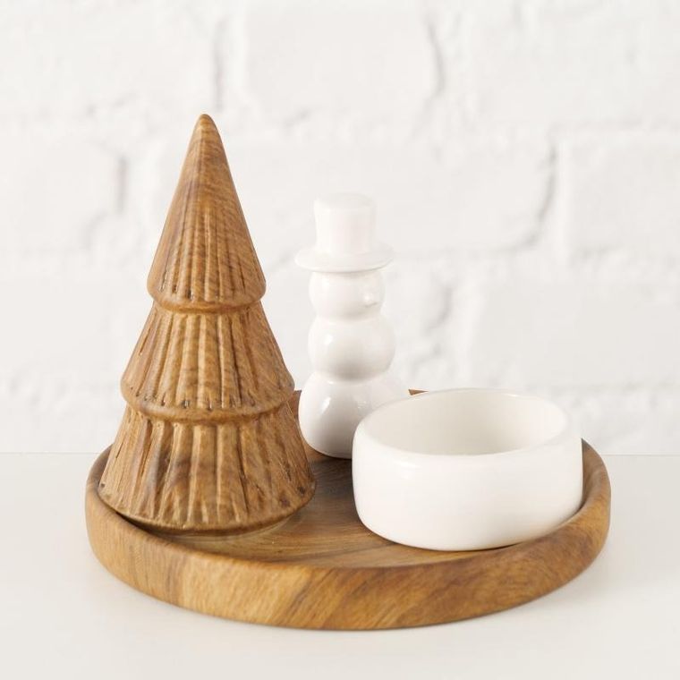 Boltze Home, Ove, świecznik z bałwankiem i choinką, 13 cm