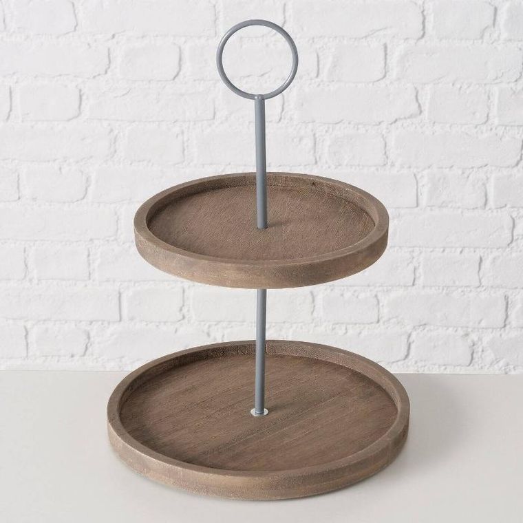 Boltze Home, patera dekoracyjna drewniana, Samina, dwa poziomy, wys. 35 cm