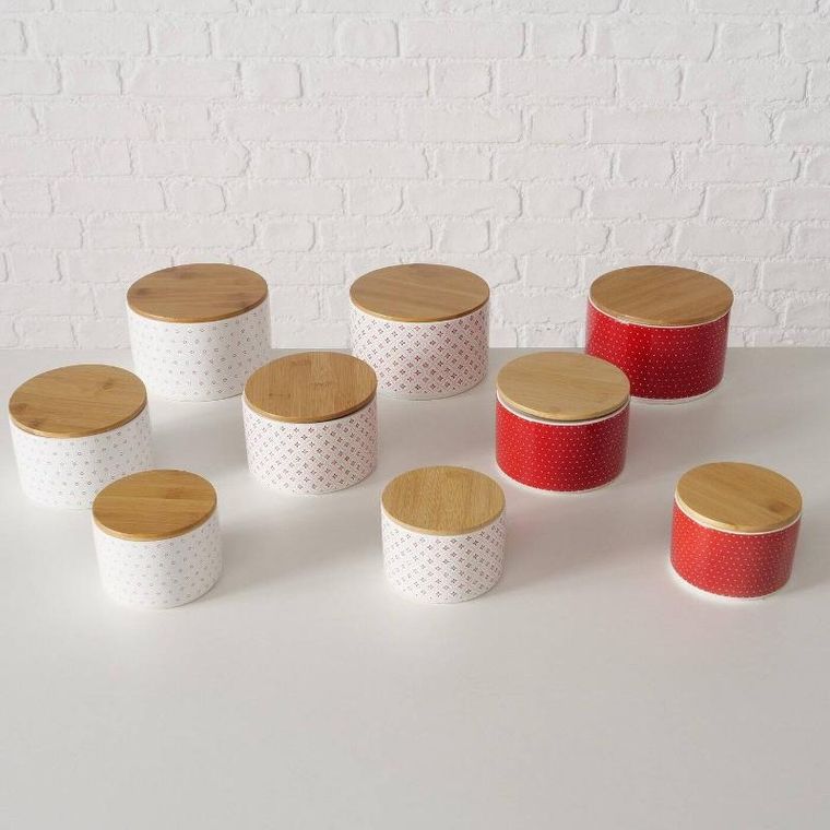 Boltze Home, pojemniki ceramiczne z bambusową pokrywą, Lilly, 3 szt.