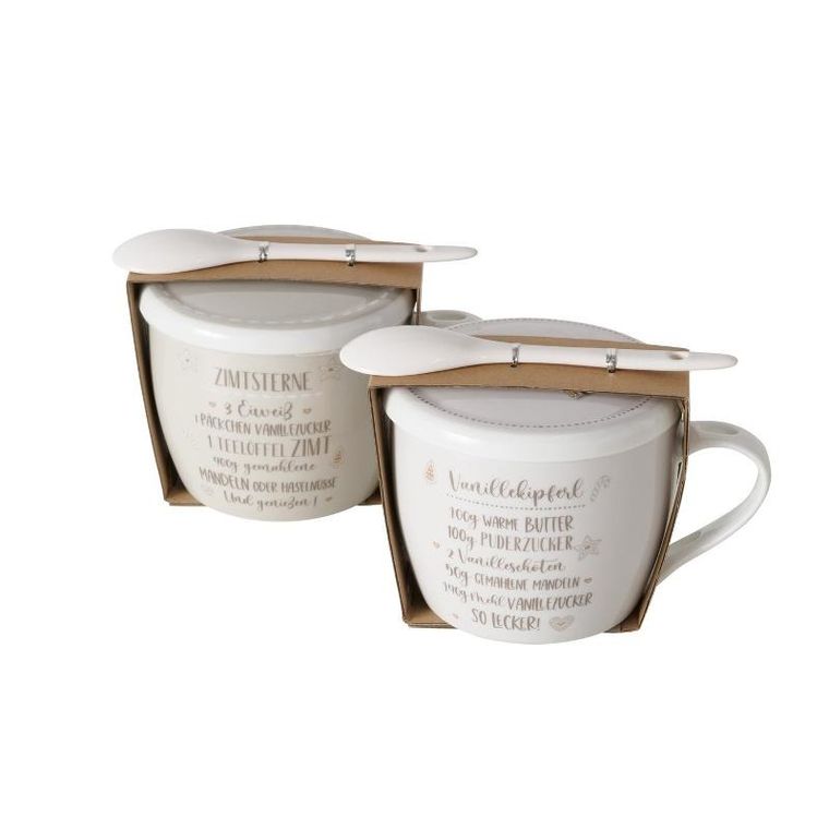Boltze Home, porcelanowy kubek z pokrywką i łyżeczką, Bakery, 600 ml
