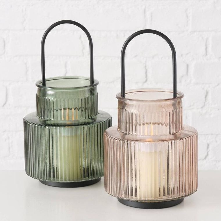 Boltze Home, Riffa, lampion szklany z ryflowanego szkła, średnica 12,9 cm