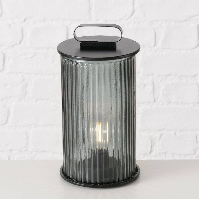 Boltze Home, Spargo, lampion, ryflowane szkło, czarny