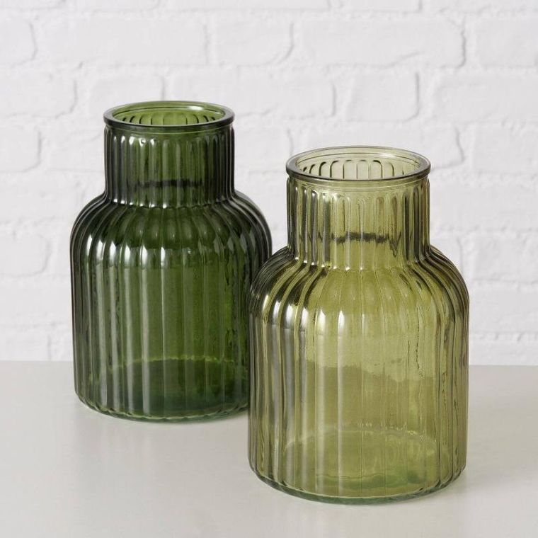Boltze Home, wazon szklany, Relea, zielony, ryflowane szkło, 20 cm