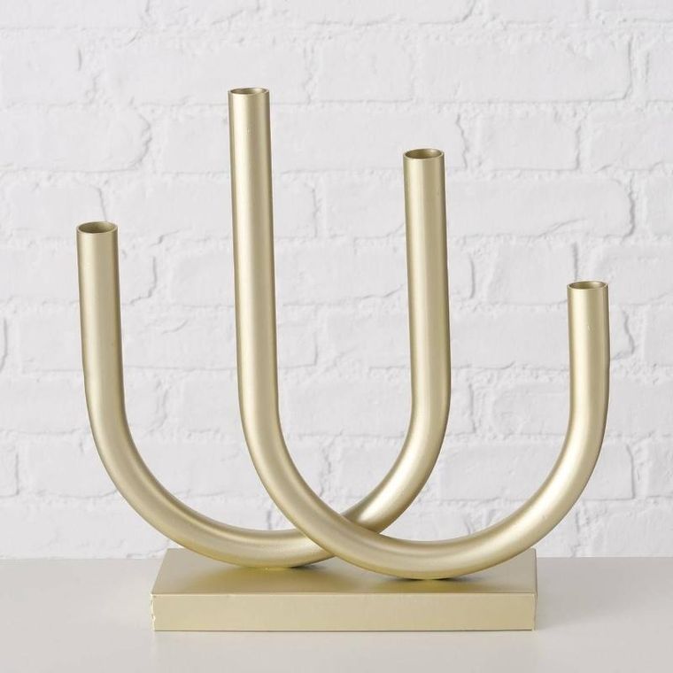 Boltze Home, złoty świecznik Tonis, metalowy, 33-34 cm