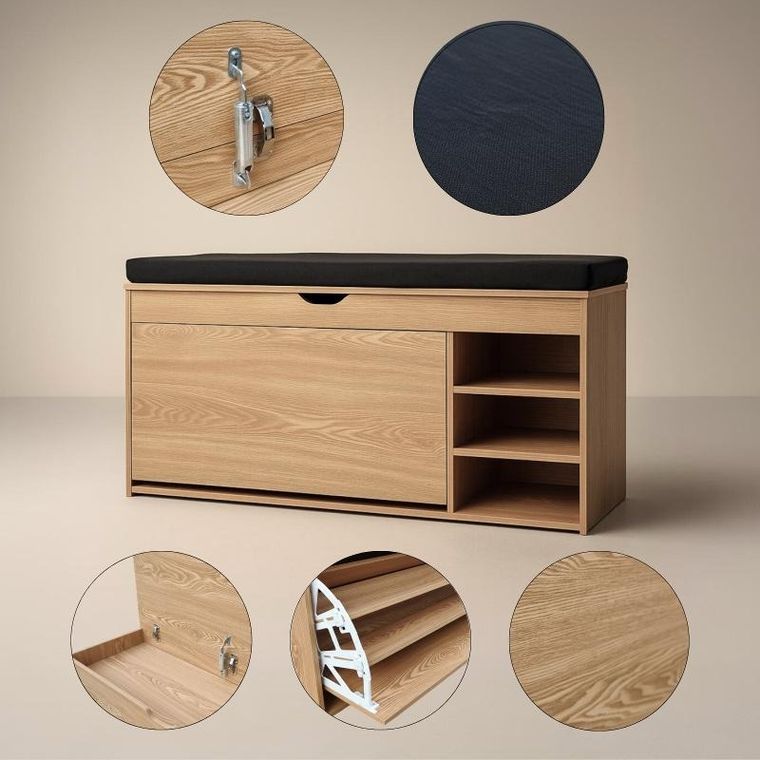 Boximo, Gradia, szafka na buty z siedziskiem i wysuwanymi półkami, 100-34-50 cm