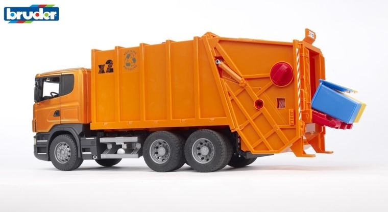 Bruder, Scania R Śmieciarka pomarańczowa