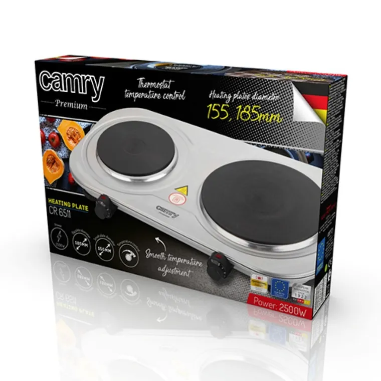 Camry, kuchenka elektryczna dwupalnikowa, 2500W, CR 6511