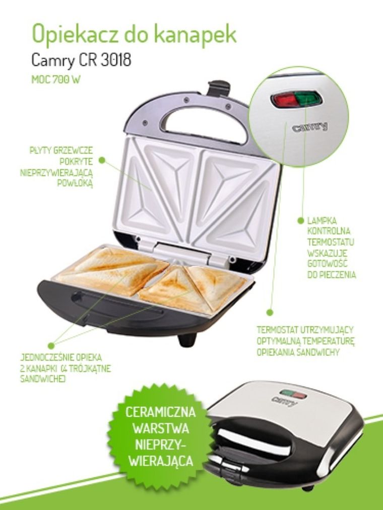 Camry, opiekacz do kanapek, 700W, CR 3018