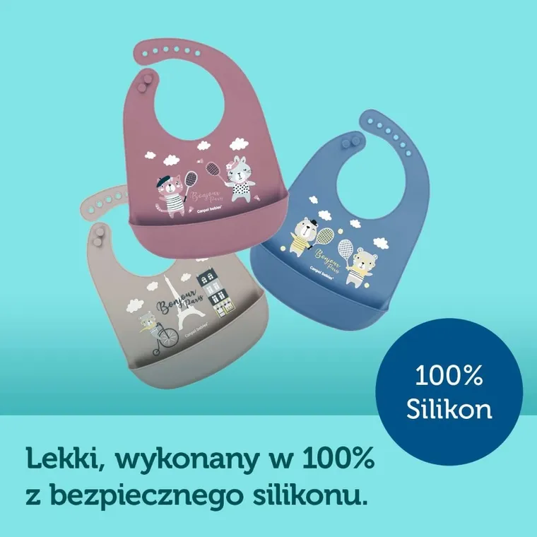 Canpol babies, Bonjour Paris, śliniak silikonowy z kieszonką, granatowy