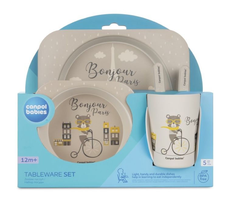 Canpol babies, Bonjour Paris, zestaw naczyń z kubkiem, beżowy