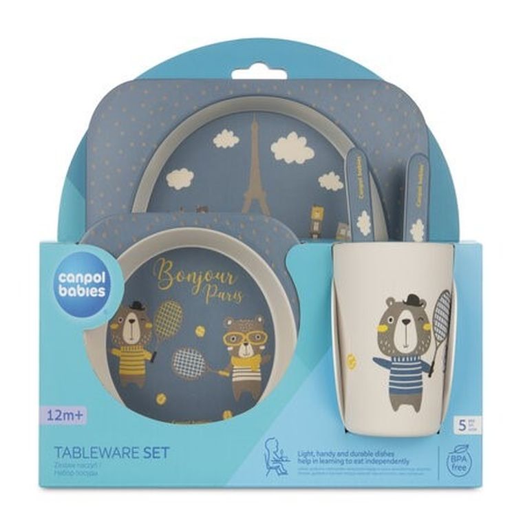 Canpol babies, Bonjour Paris, zestaw naczyń z kubkiem, granatowy