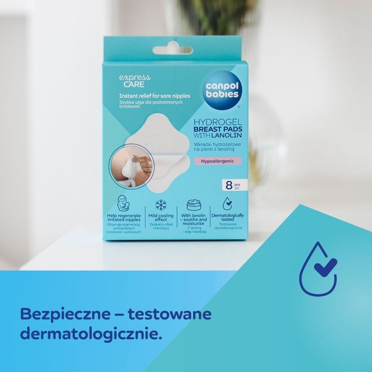 Canpol babies, hydrożelowe wkładki na pierś z lanoliną, 8 szt.