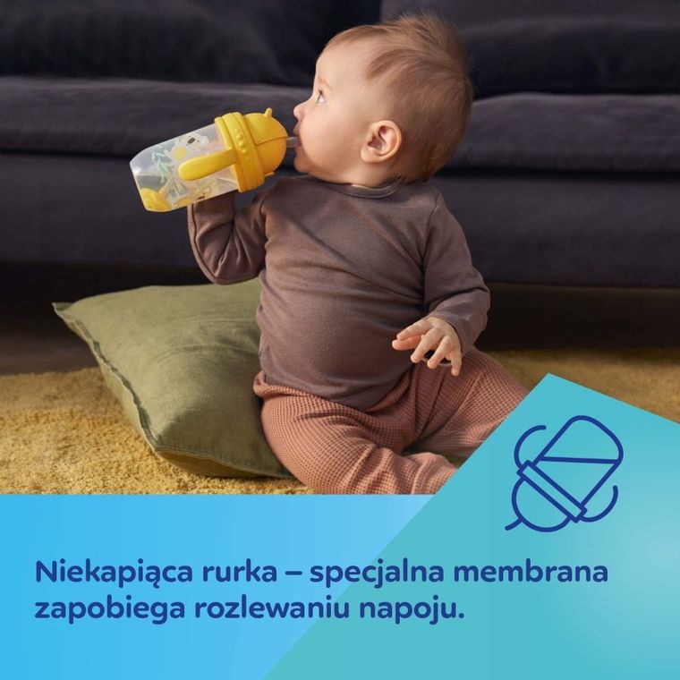 Canpol babies, kubek z odważnikiem i słomką + zapasowa słomka, żółty
