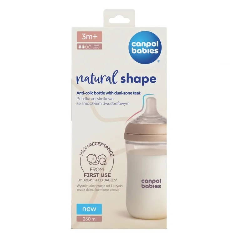 Canpol babies, Natural Shape, butelka ze smoczkiem dwustrefowym, 260 ml