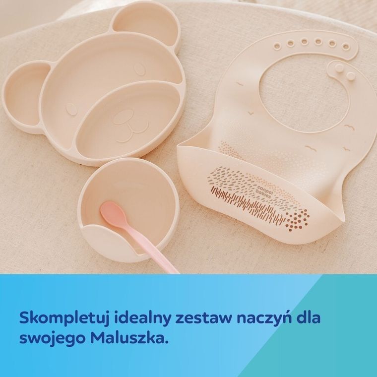 Canpol babies, śliniak silikonowy z kieszonką, beige