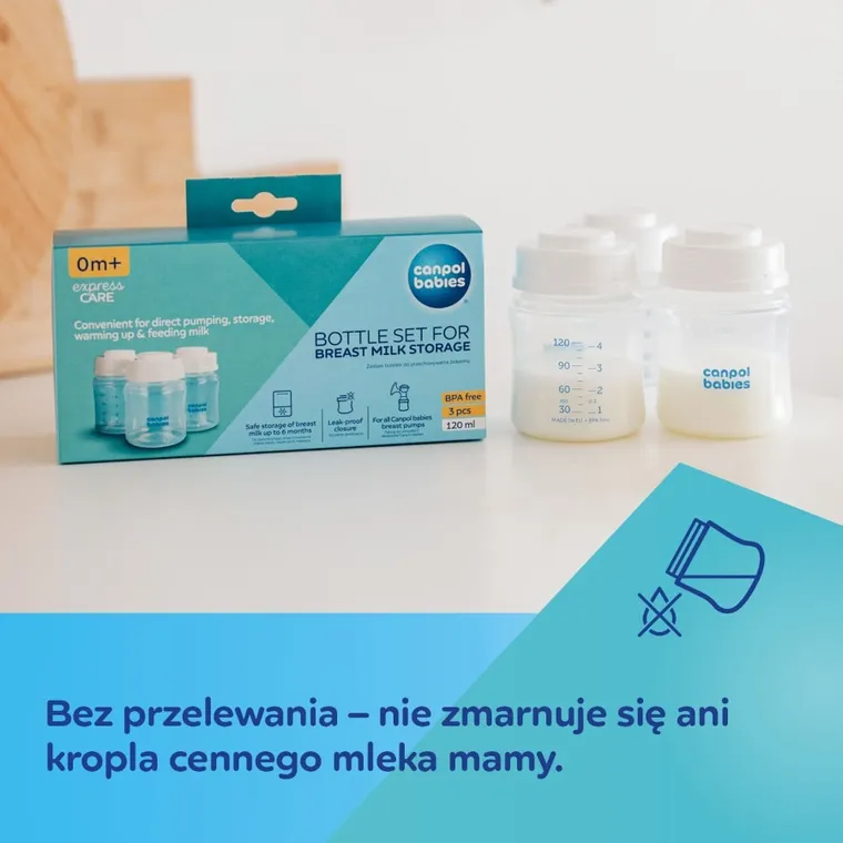 Canpol babies, zestaw butelek do przechowywania pokarmu, 120 ml, 3 szt.