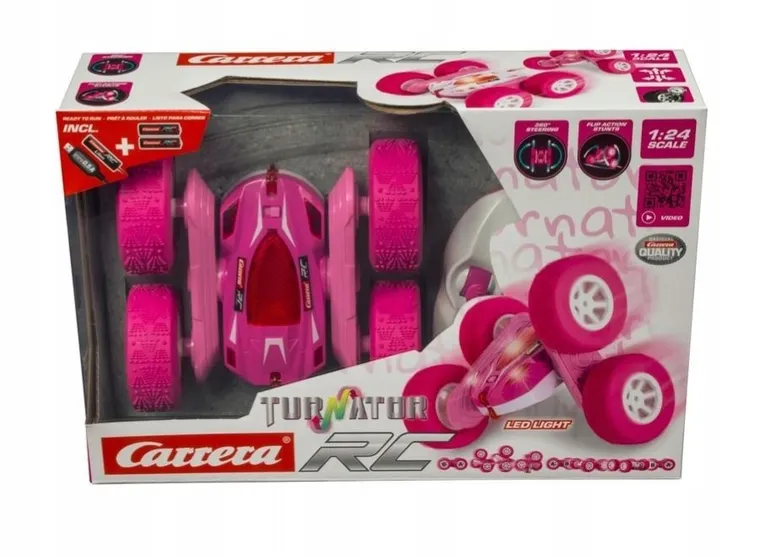 Carrera, Mini Turnator, samochód kaskaderski, pojazd zdalnie sterowany, pink, 1:24