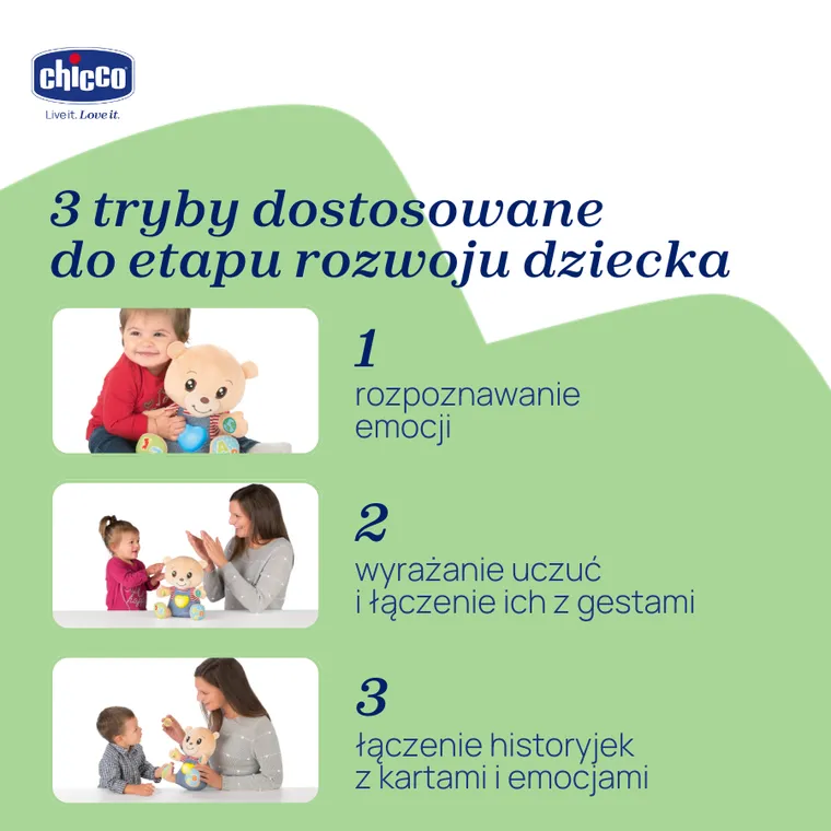 Chicco, Bilingual ABC, Teddy, Miś okazujący uczucia, zabawka edukacyjna, dwujęzyczna, 25 cm