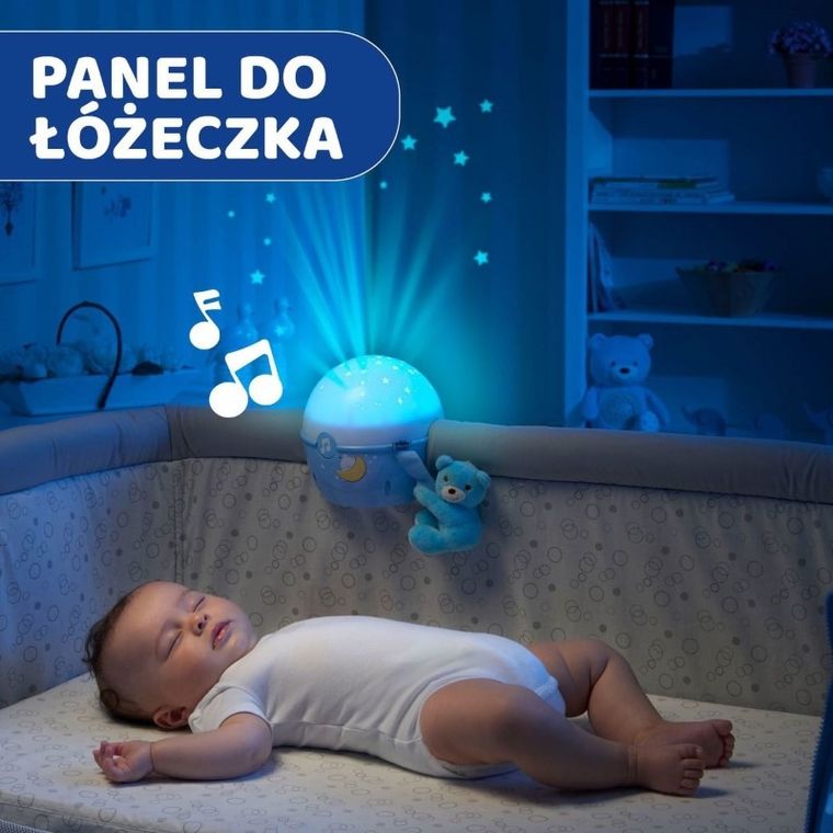 Chicco, First Dreams, Next2stars, projektor na łóżeczko z muzyką klasyczną, uspokajacz, czujnik płaczu, niebieski
