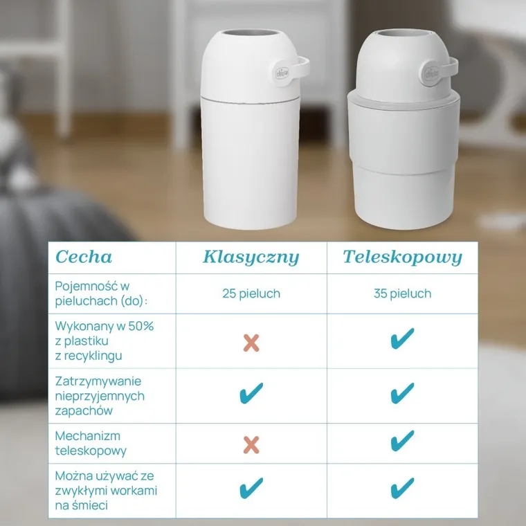 Chicco, kosz na pieluchy, teleskopowy, oliwkowy + worki